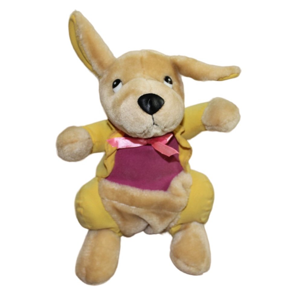 Kuddle Me Toys Yellow Pink Kangaroo Plush Vintage Stuffed Animal RARE 11" FLAWS